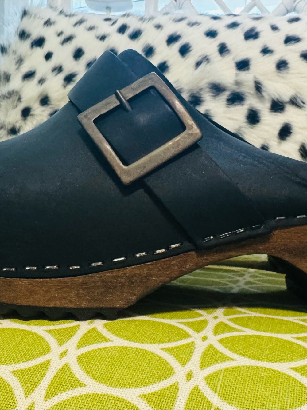 Sanita Black Leather Clog